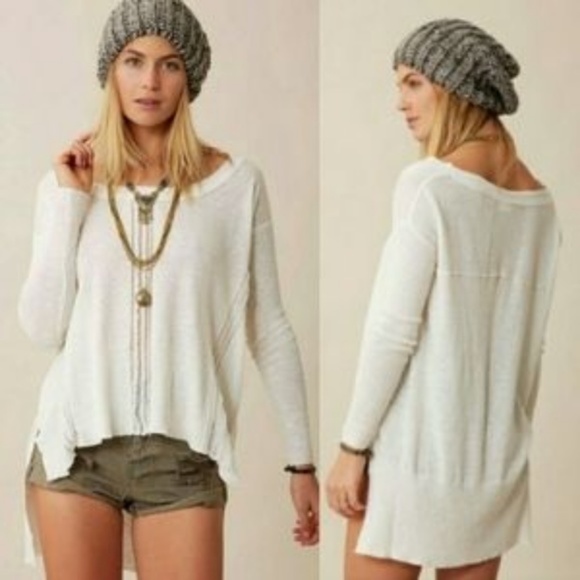 Free People Lace Road Boho Linen Oversized Pullover XS - Picture 2 of 7